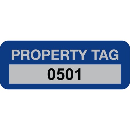 Lustre-Cal Property ID Label PROPERTY TAG5 Alum Dark Blue 2in x 0.75in Serialized 0501-0600, 100PK 253740Ma1Bd0501